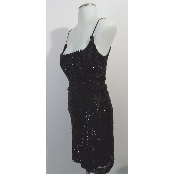 Windsor Lissie Black Formal Sequin Mini Dress Fully Lined Bodycon Sz 1/2 - Picture 3 of 9